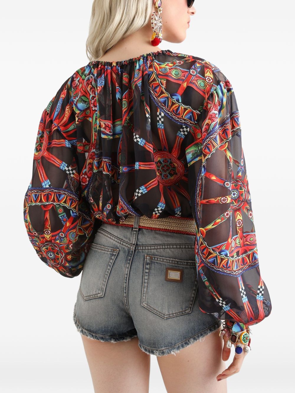 DOLCE e GABBANA Blusa in twill devoré con stampa Carretto 