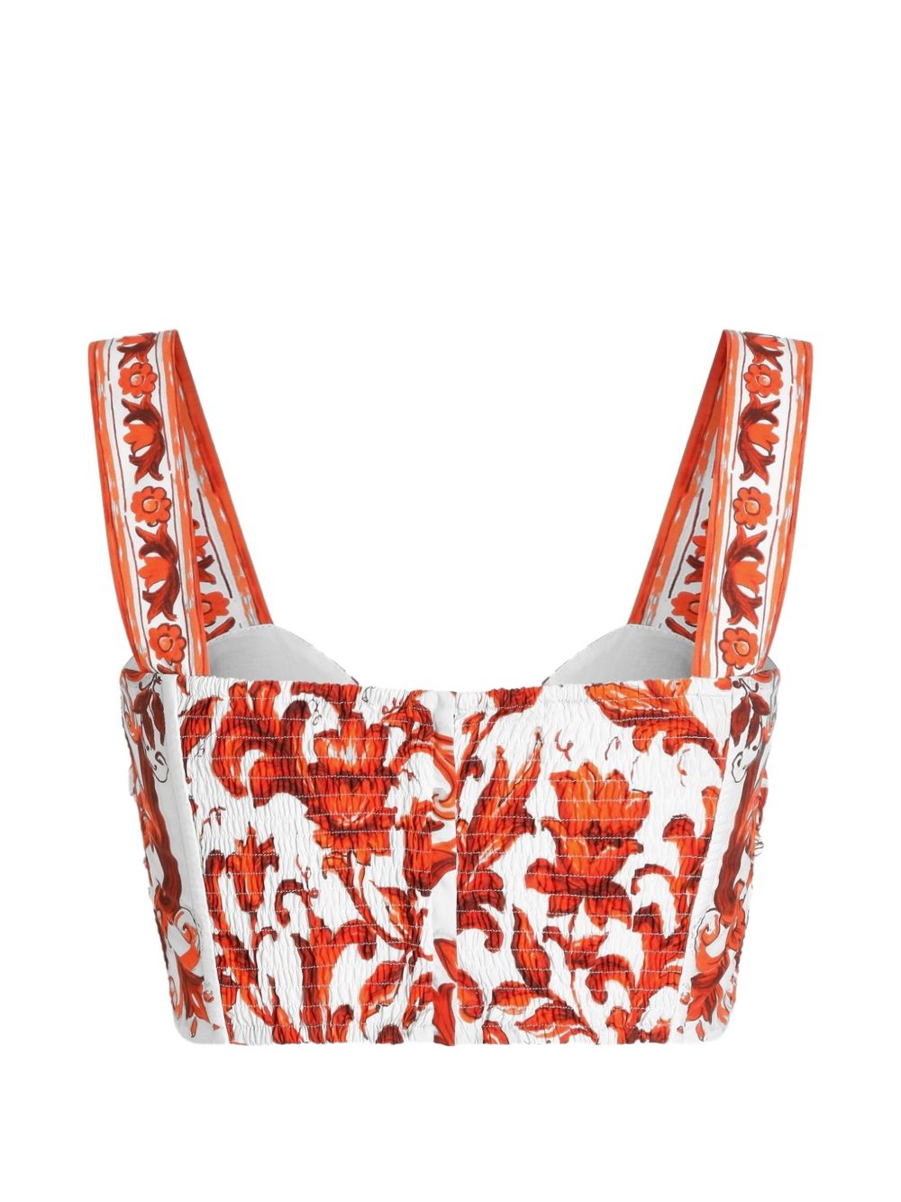 DOLCE e GABBANA Top bianco e arancione in cotone con stampa floreale 