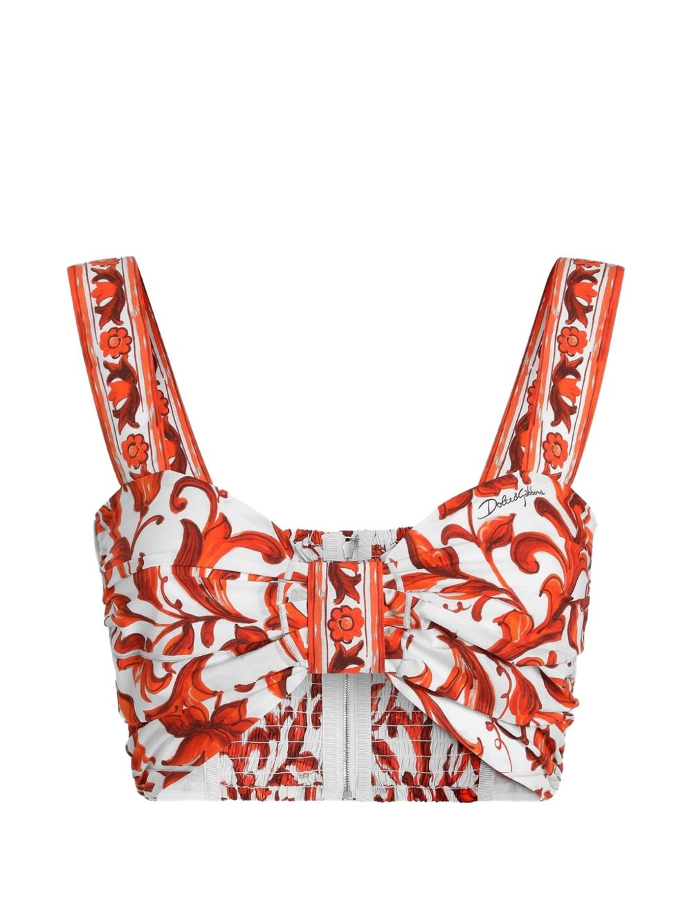 DOLCE e GABBANA Top bianco e arancione in cotone con stampa floreale 