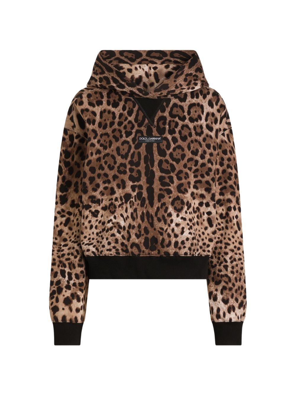 DOLCE e GABBANA Felpa con cappuccio in cotone con stampa animalier marrone 