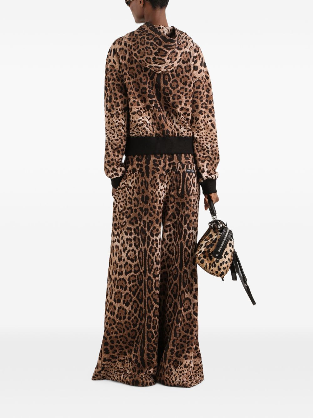 DOLCE e GABBANA Felpa con cappuccio in cotone con stampa animalier marrone 