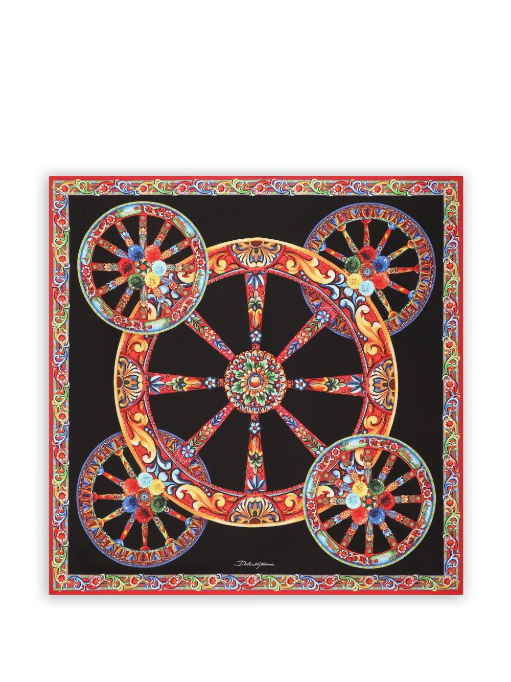 DOLCE e GABBANA Foulard nero con stampa grafica multicolore 