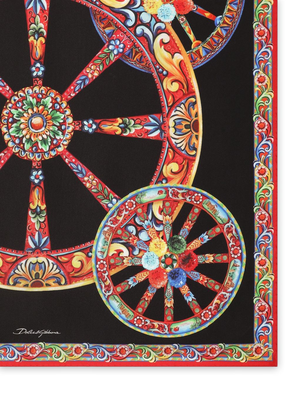 DOLCE e GABBANA Foulard nero con stampa grafica multicolore 