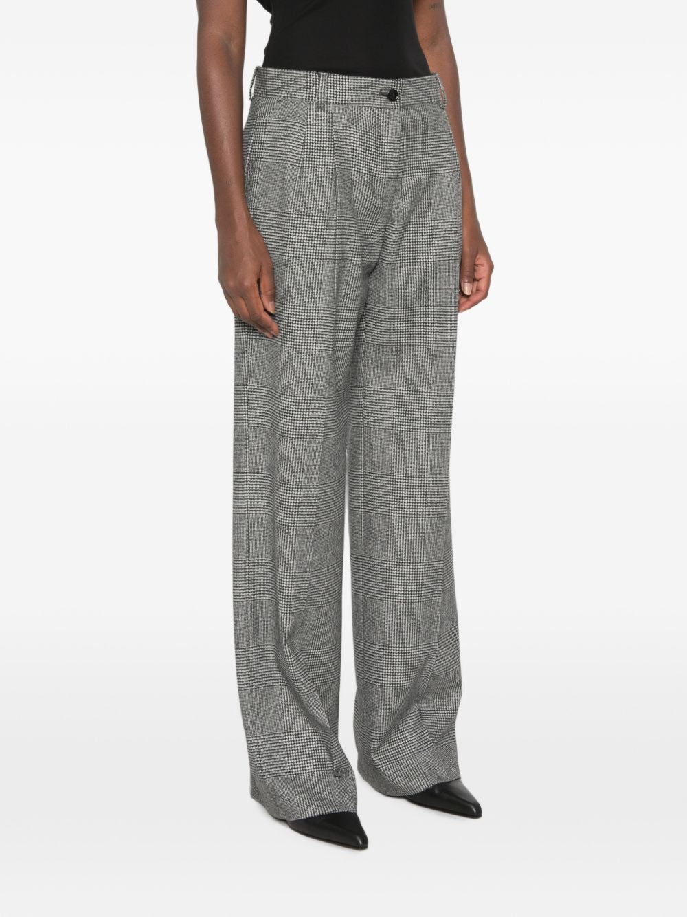 DOLCE e GABBANA Pantaloni wide-leg in lana e cashmere grigio Principe di Galles 
