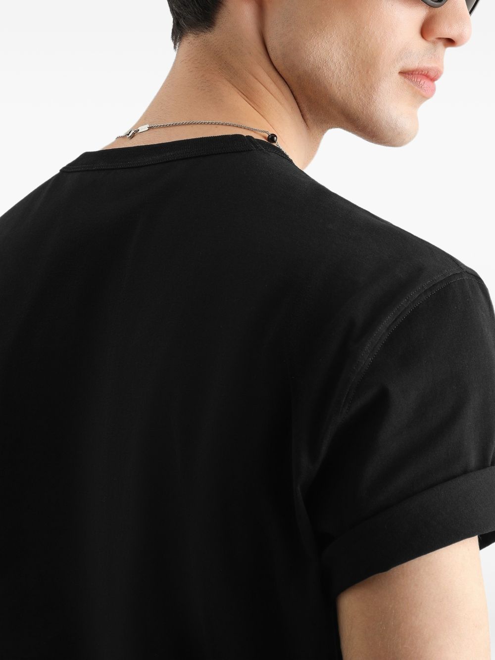DOLCE e GABBANA T-shirt con logo ricamato in cotone nero 