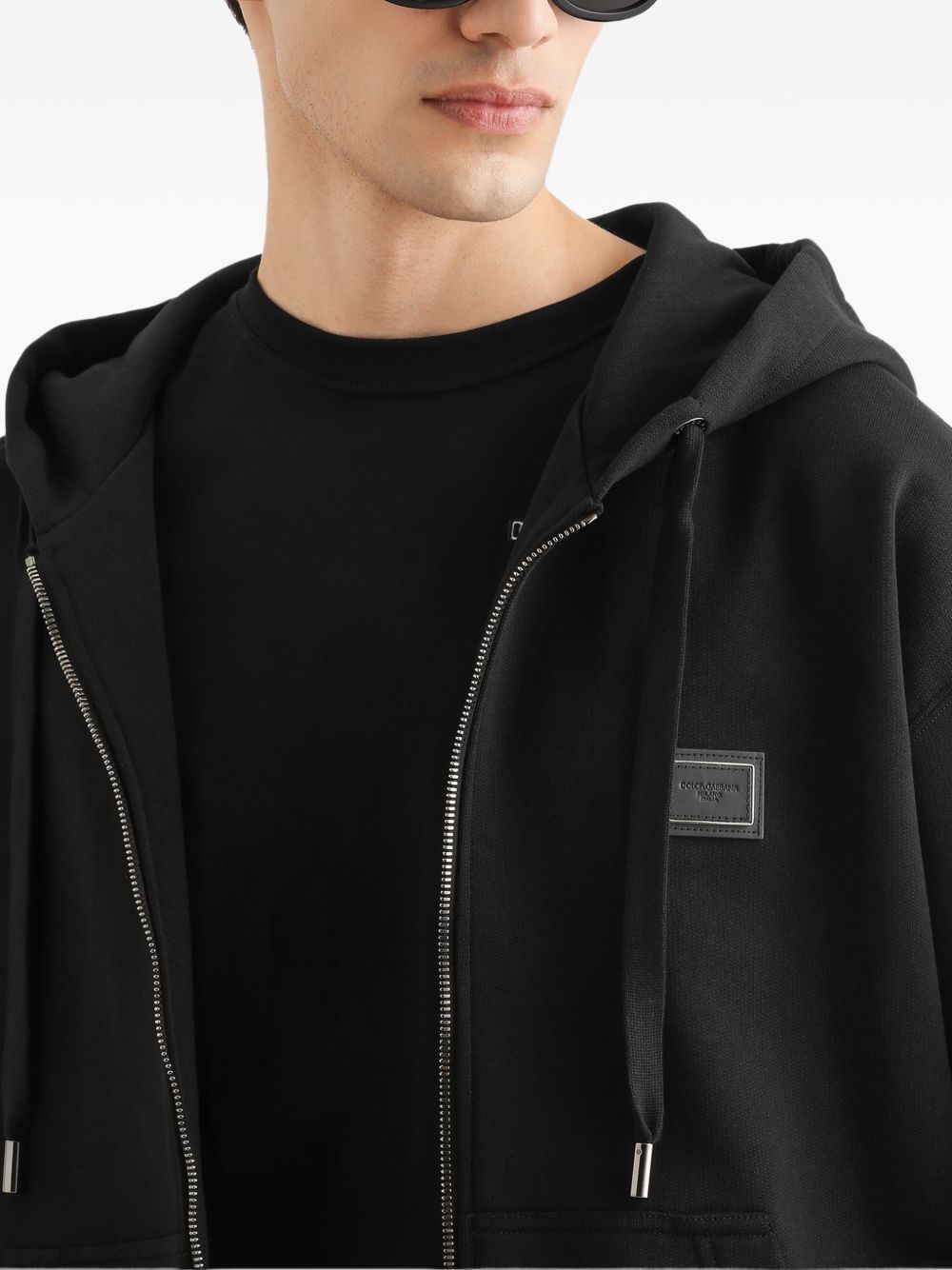 DOLCE e GABBANA Felpa con cappuccio e zip con logo sul petto nera 