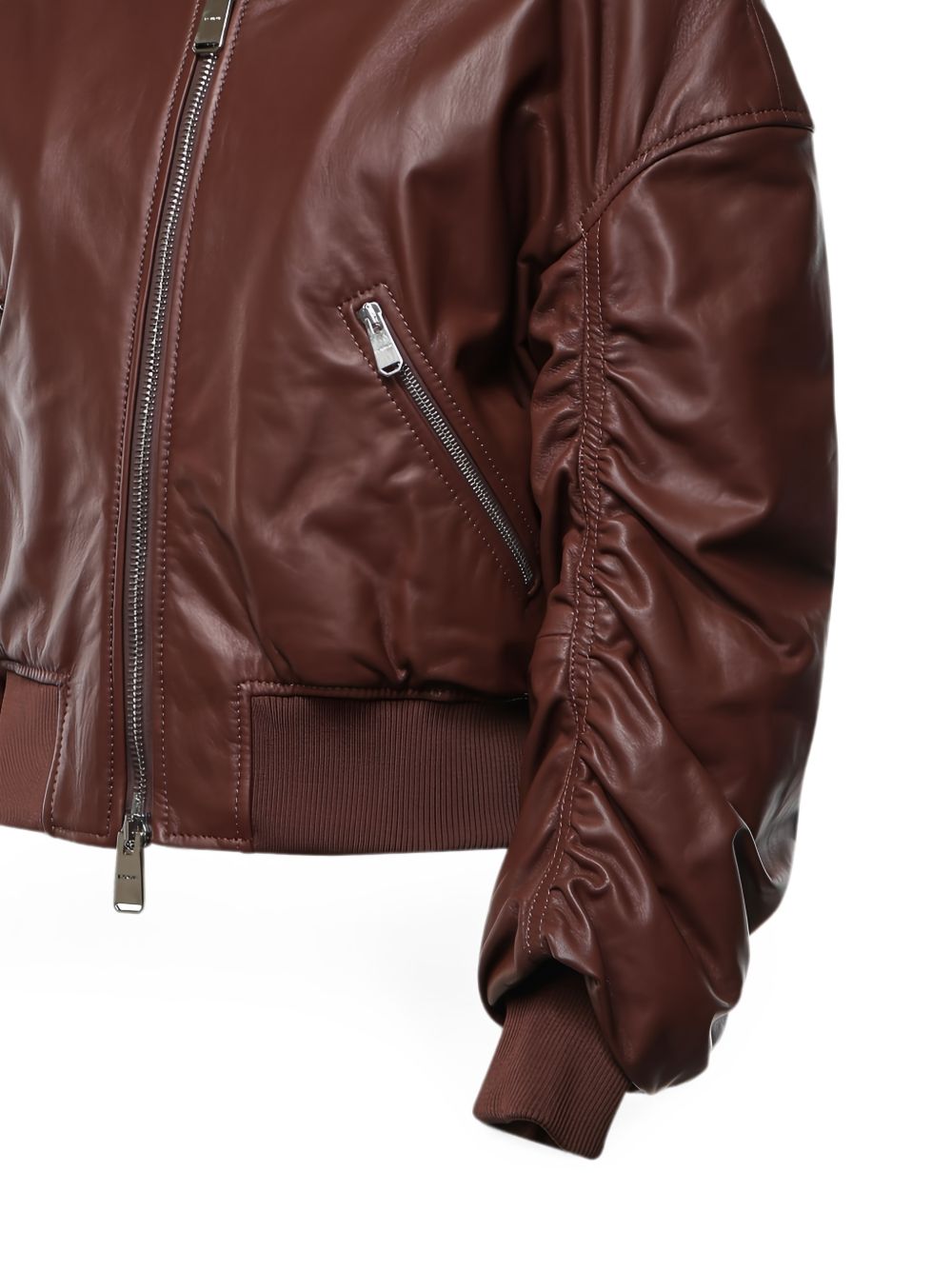 DONDUP Giacca imbottita in pelle bordeaux con tasch 