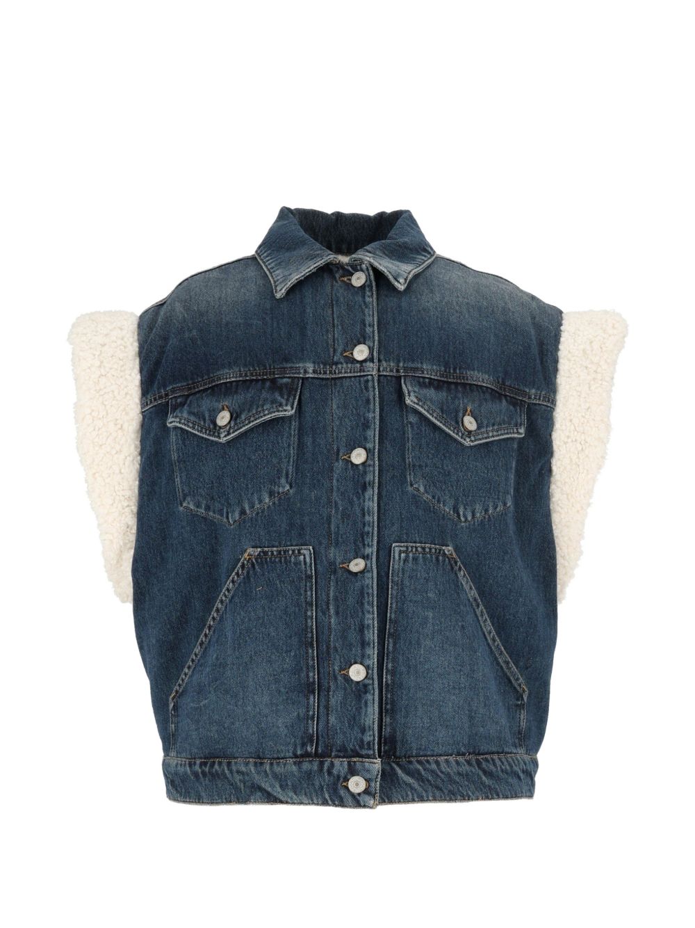 DONDUP Gilet Over in Denim con Bordi in Ecopelliccia 