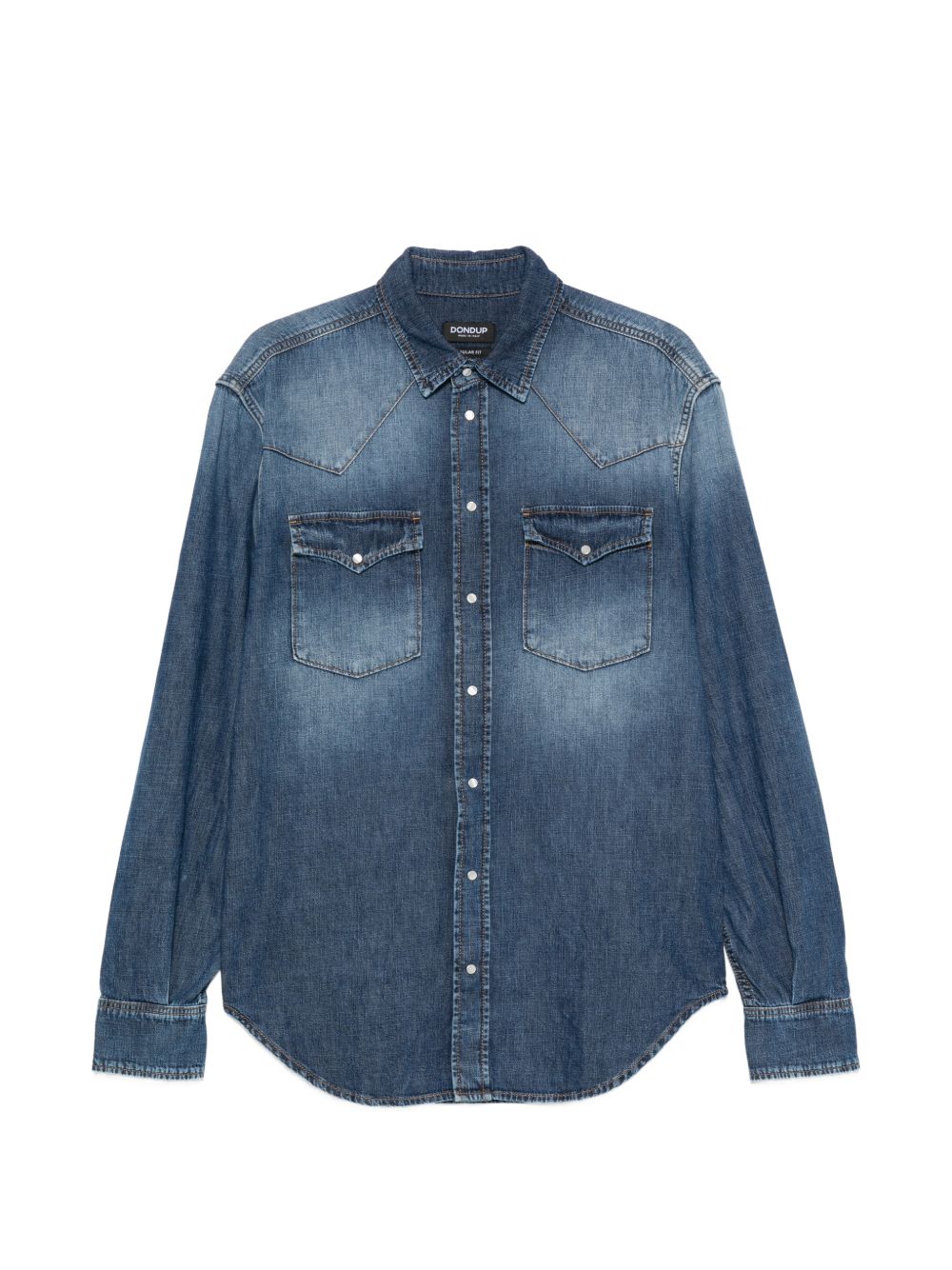 DONDUP Camicia texana regular in denim blu con tasche a pattina 