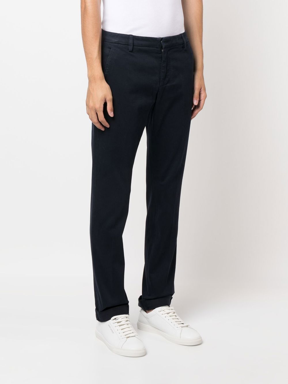 DONDUP Pantaloni chino in cotone stretch blu effetto mano pesca 