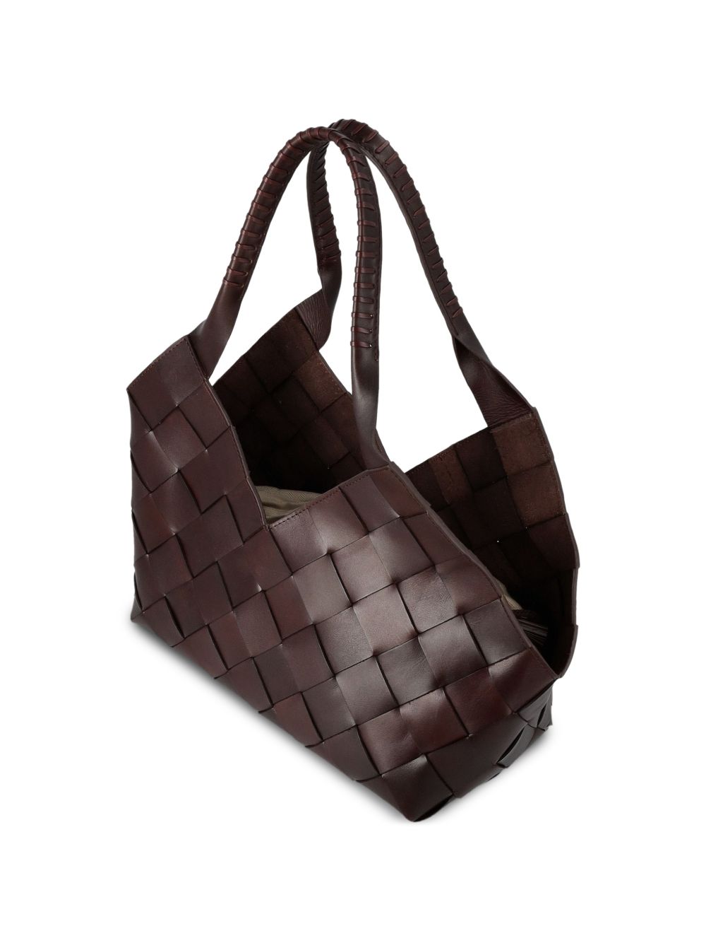 DRAGON DIFFUSION Borsa Castello in pelle intrecciata marrone scuro 