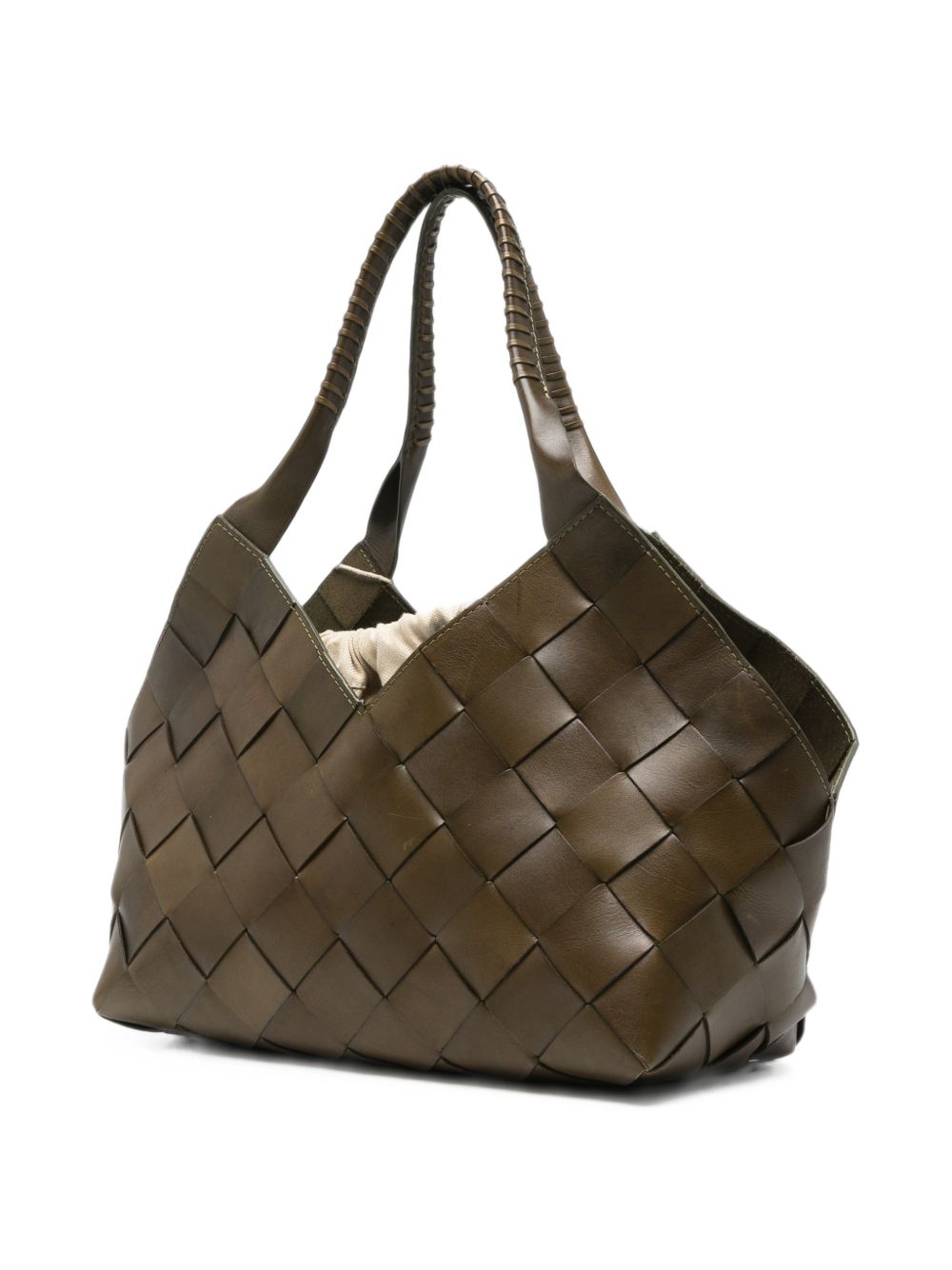 DRAGON DIFFUSION Borsa Castello in pelle intrecciata color khaki 