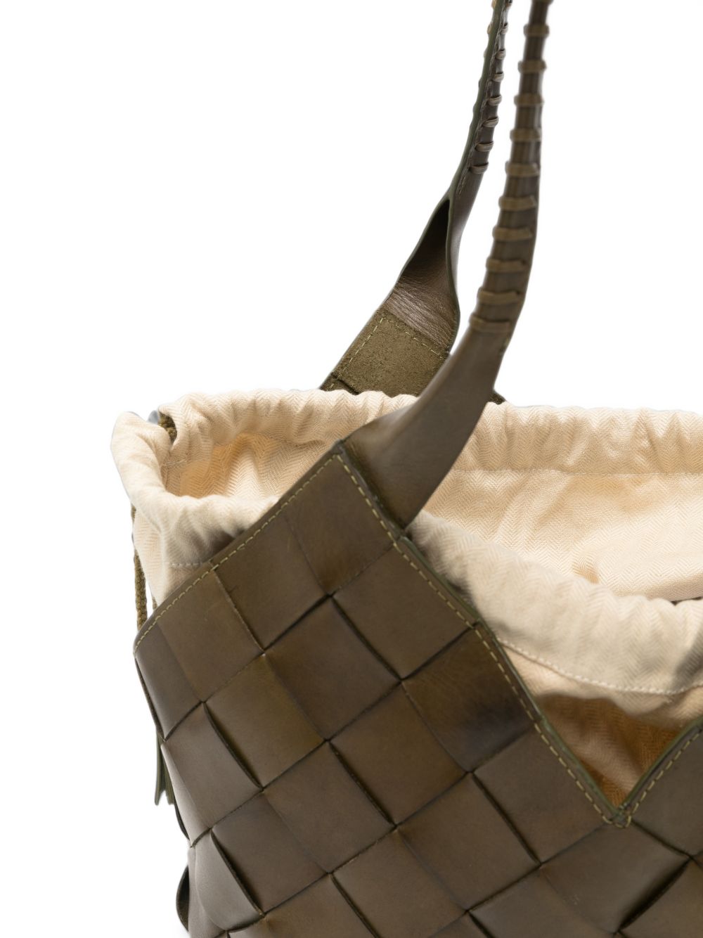 DRAGON DIFFUSION Borsa Castello in pelle intrecciata color khaki 
