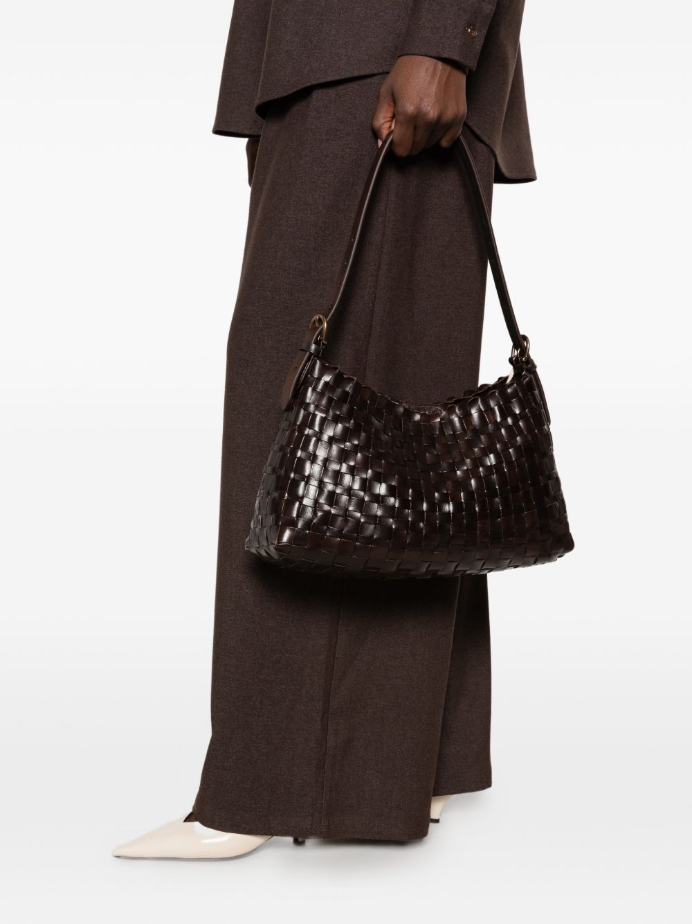 DRAGON DIFFUSION Borsa Hobo Salvage in pelle intrecciata marrone scuro 