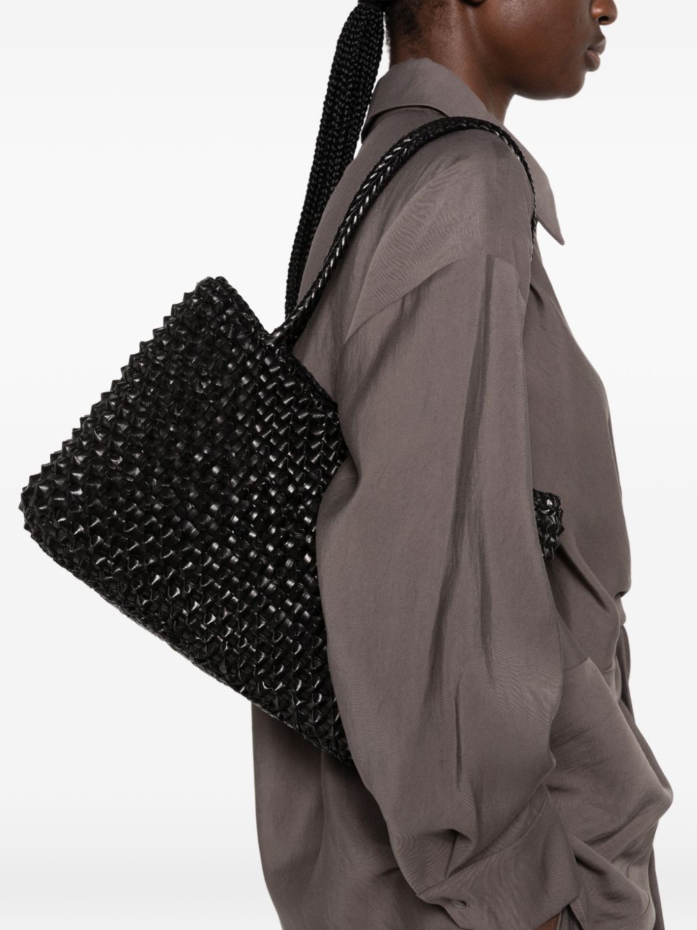 DRAGON DIFFUSION Borsa Santa Croce Big in pelle intrecciata nera 