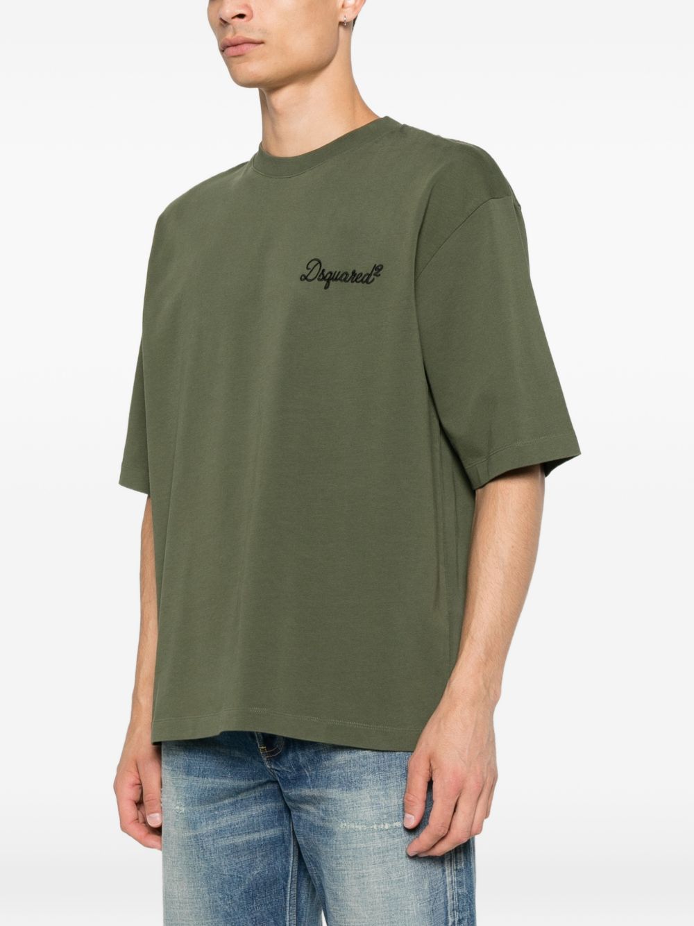 DSQUARED2 Maglia girocollo verde militare a maniche corte con logo 