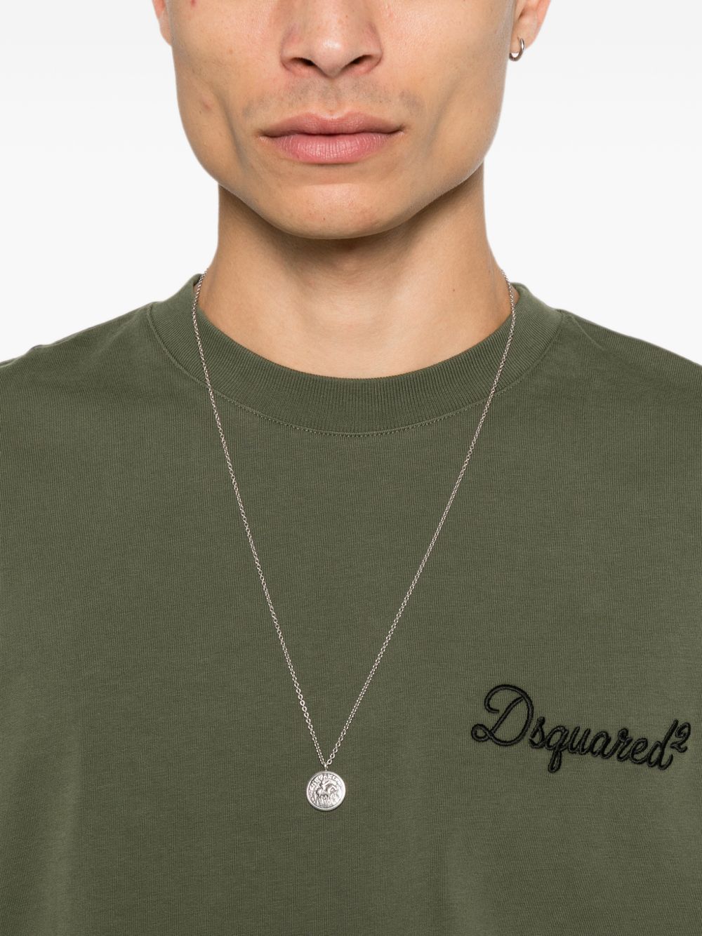 DSQUARED2 Maglia girocollo verde militare a maniche corte con logo 