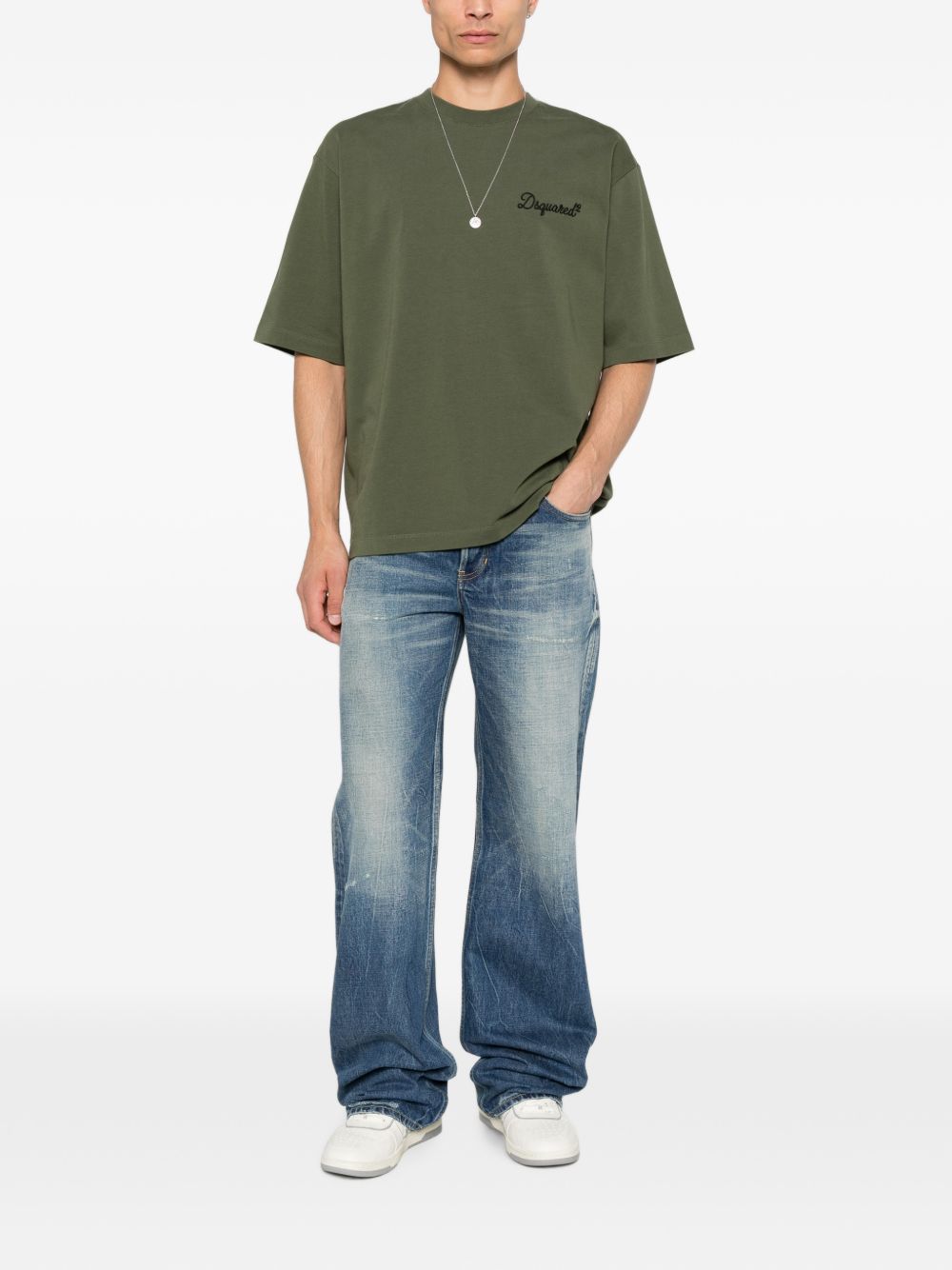 DSQUARED2 Maglia girocollo verde militare a maniche corte con logo 
