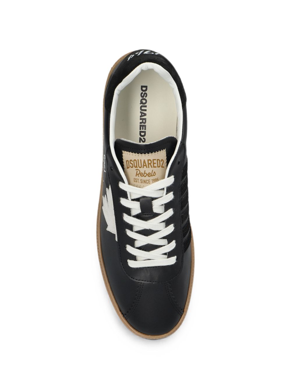 DSQUARED2 Sneakers nere in pelle con lacci bianchi 