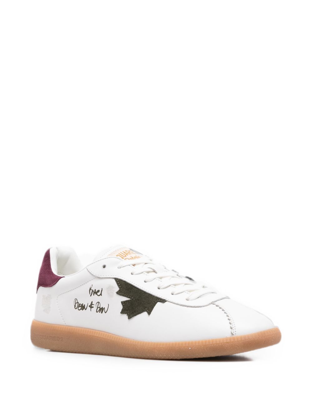DSQUARED2 Sneakers bianche in pelle con dettaglio bordeaux sul tallone 