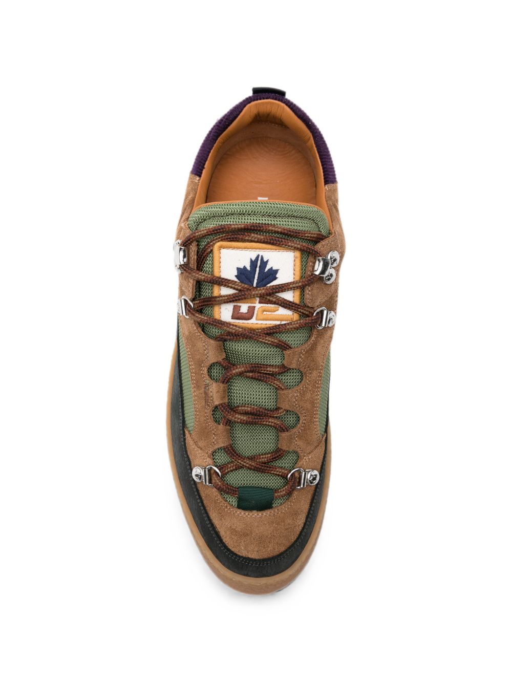 DSQUARED2 Sneakers in suede verde con dettagli marroni 