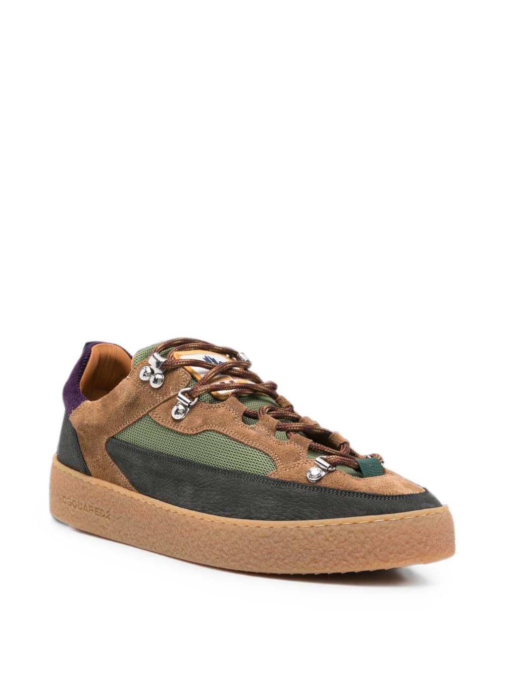 DSQUARED2 Sneakers in suede verde con dettagli marroni 