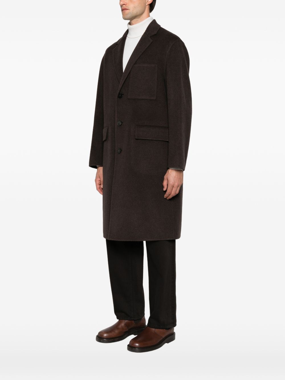 DUNO Cappotto Lungo Marrone in Lana e Cashmere 
