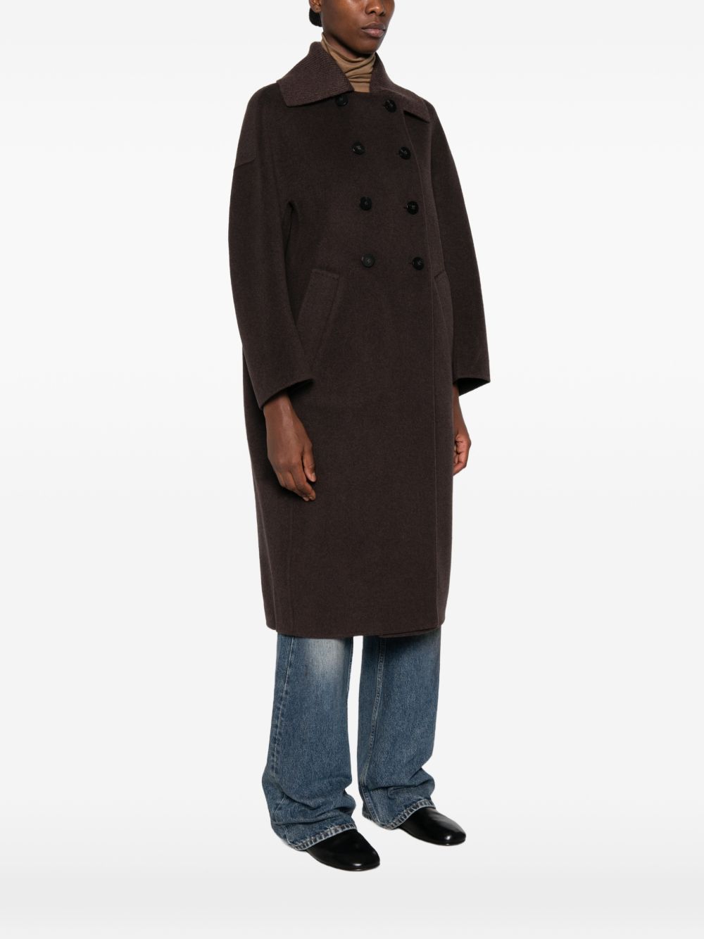 DUNO Cappotto Lungo Marrone in Lana e Cashmere 