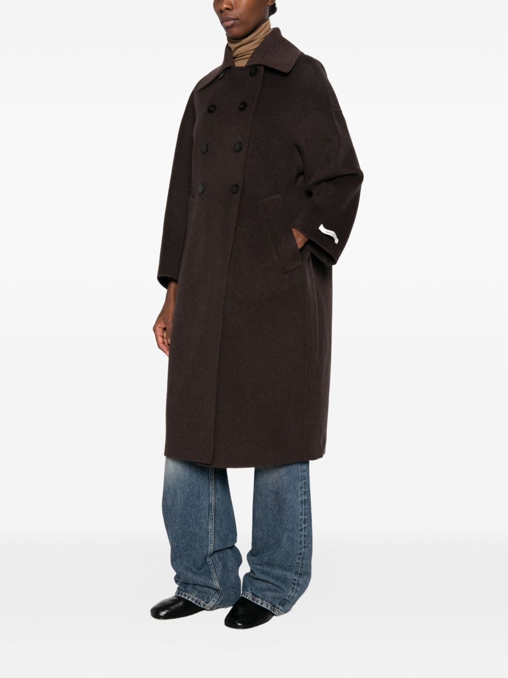DUNO Cappotto Lungo Marrone in Lana e Cashmere 