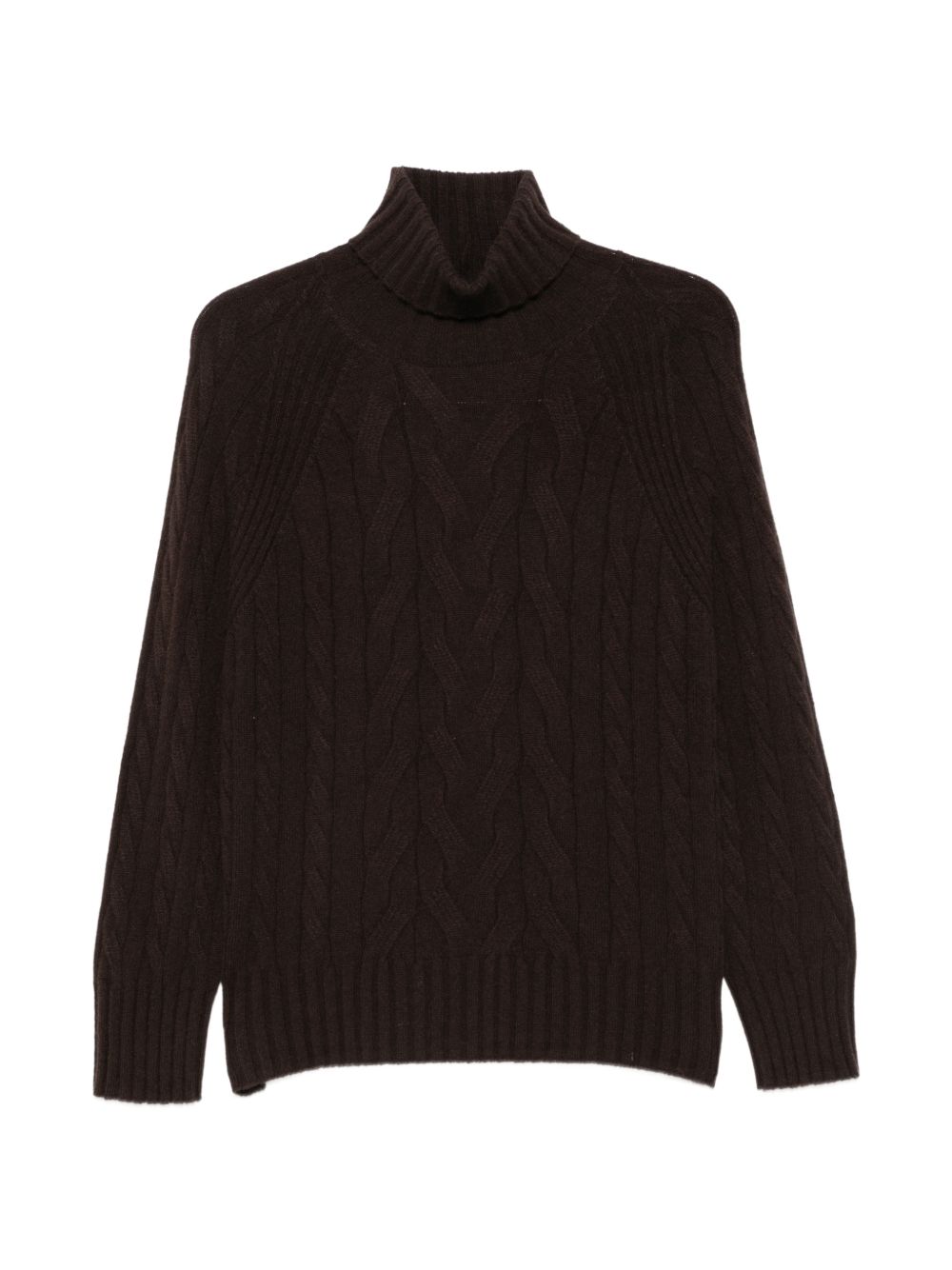 D EXTERIOR Maglia marrone a collo alto in cashmere con texture intrecciata 