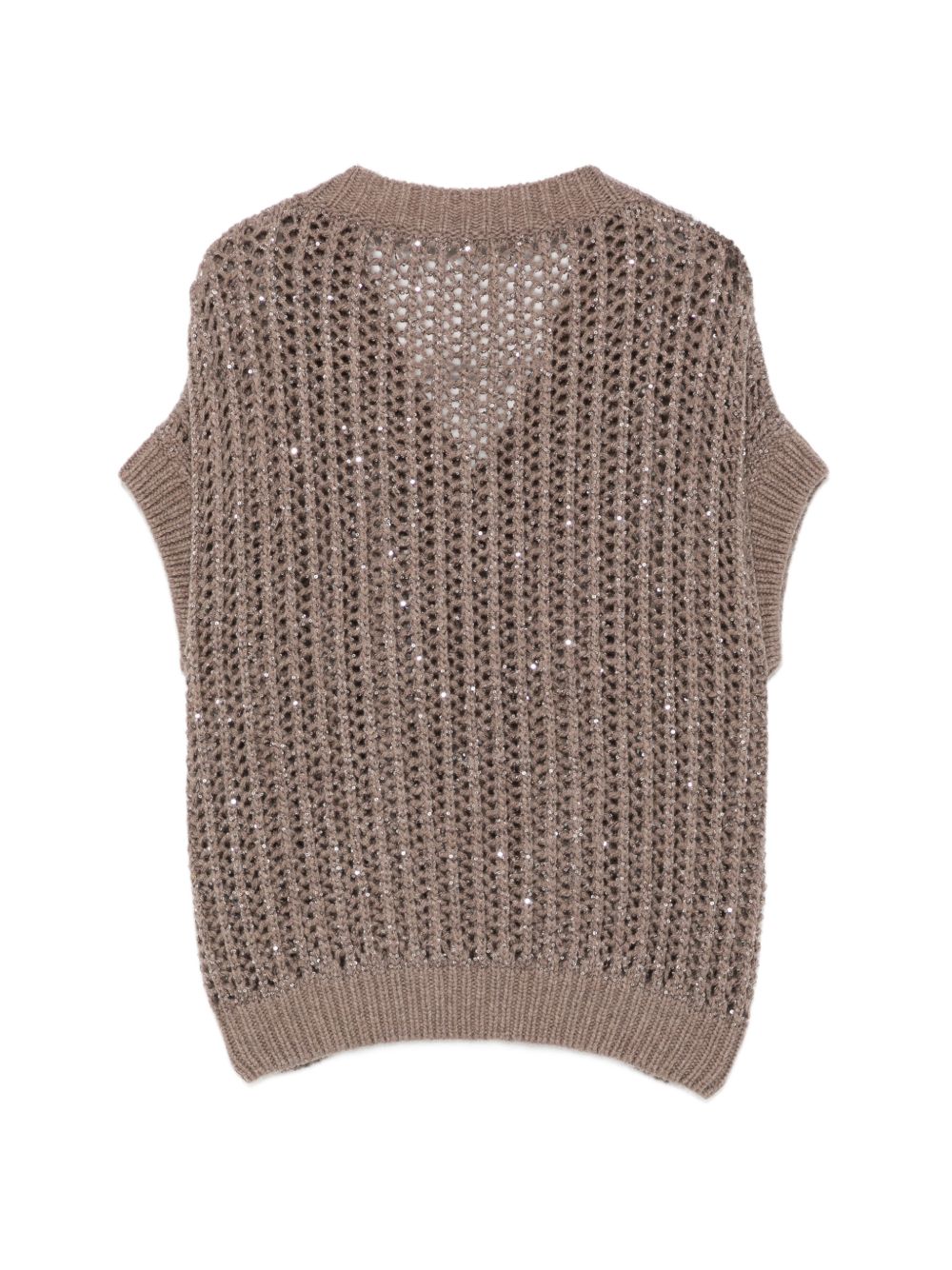 D EXTERIOR Gilet in maglia color sabbia con strass e scollo a V 