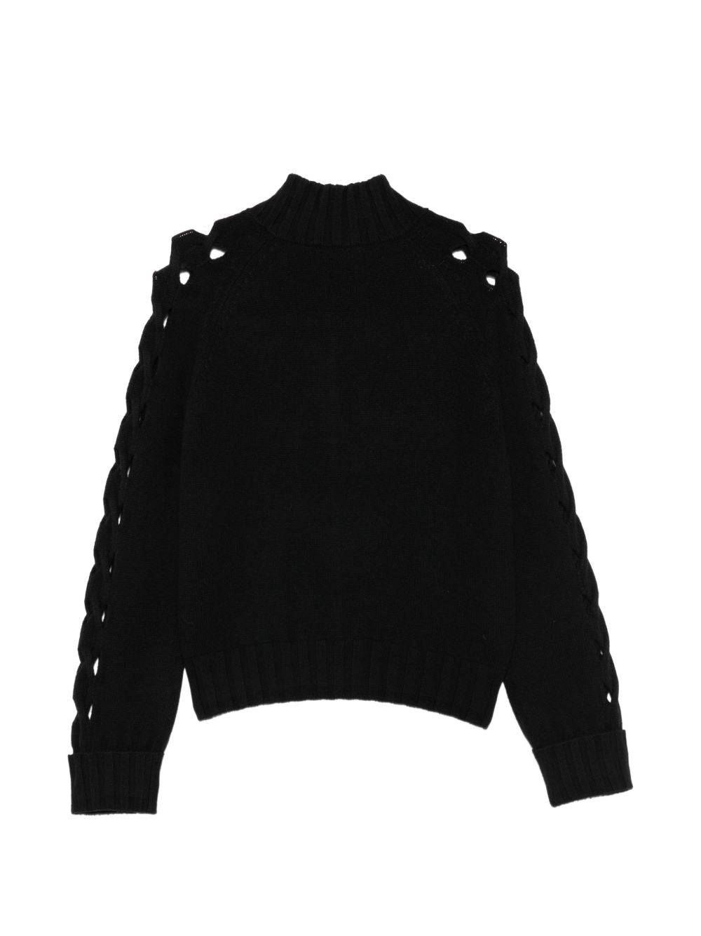 D EXTERIOR Maglia nera con zip e dettagli cut-out intrecciati sulle maniche 
