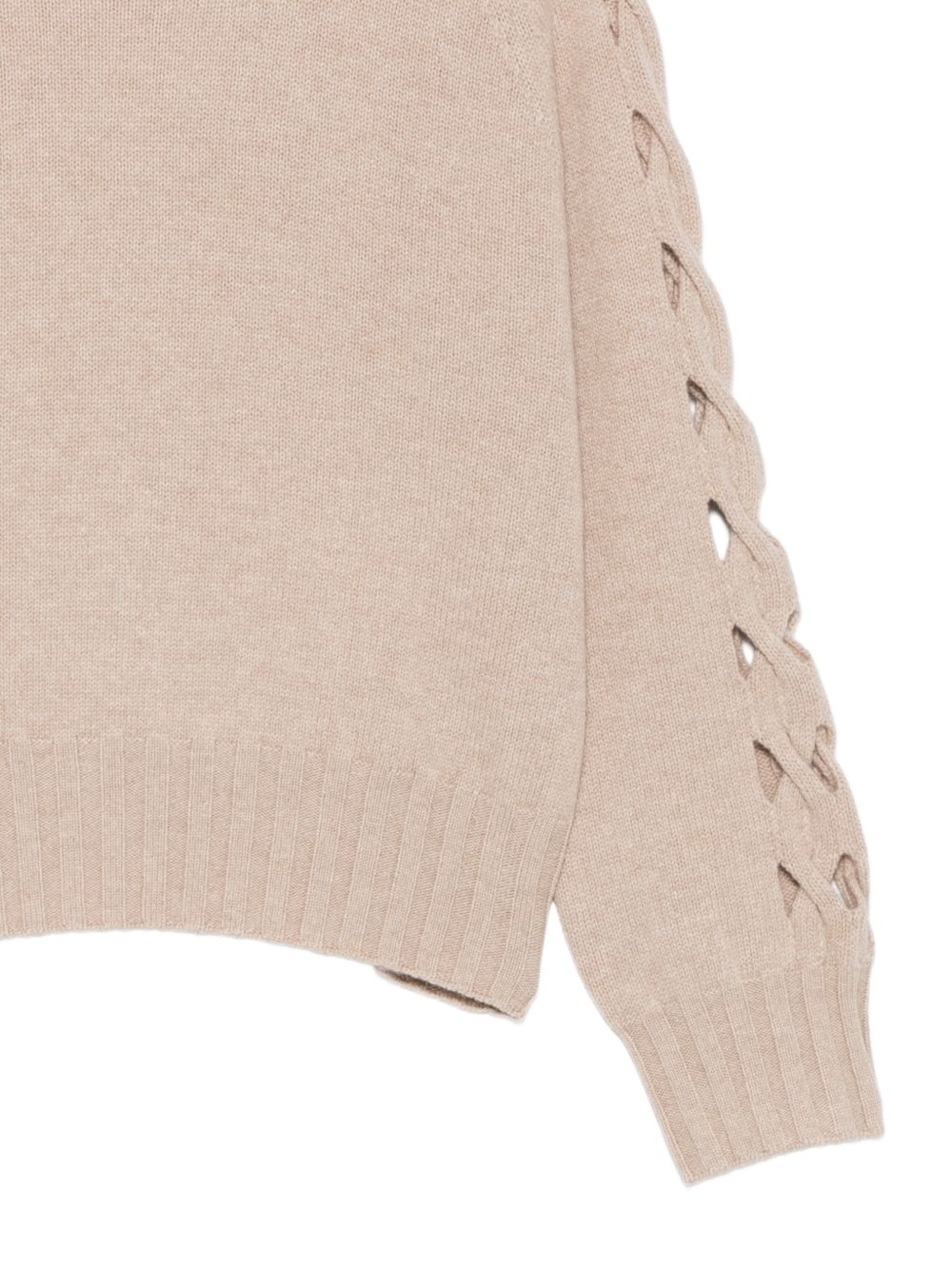 D EXTERIOR Maglia beige a collo alto con dettagli cut-out intrecciati 