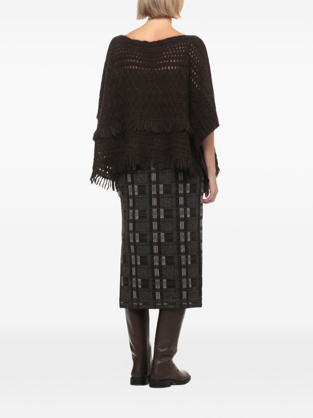 D EXTERIOR Poncho marrone in maglia traforata di lana 