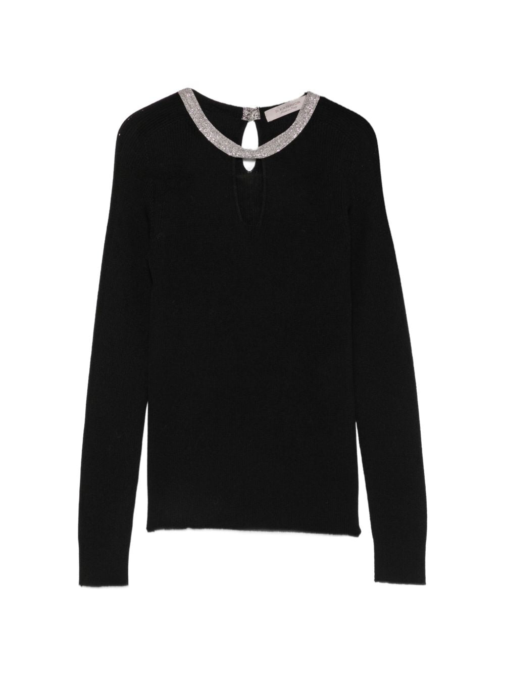 D EXTERIOR Maglia nera girocollo con strass 