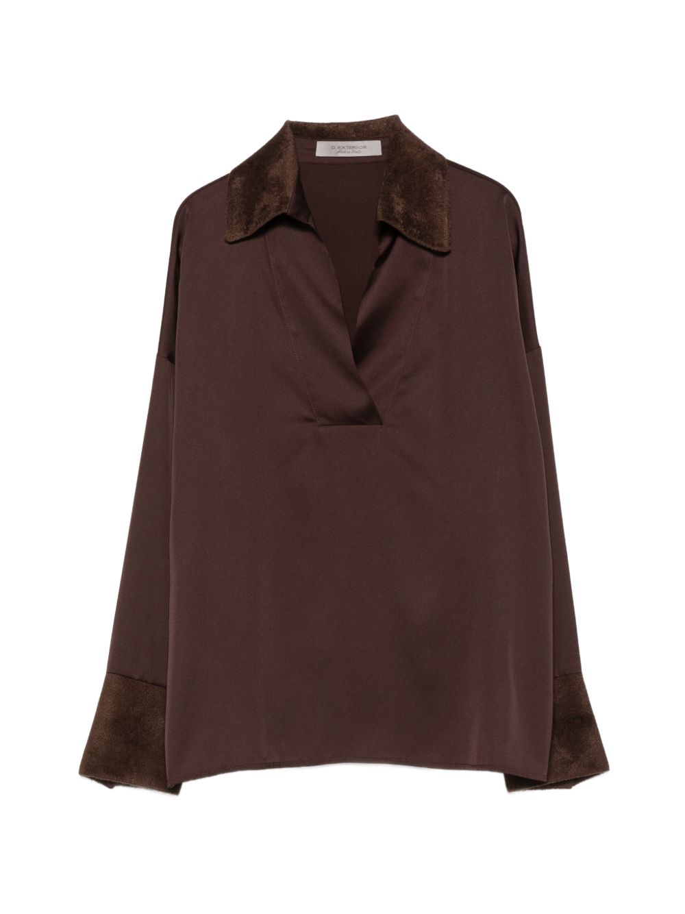 D EXTERIOR Camicia marrone cioccolato con colletto e polsini in vellutino 