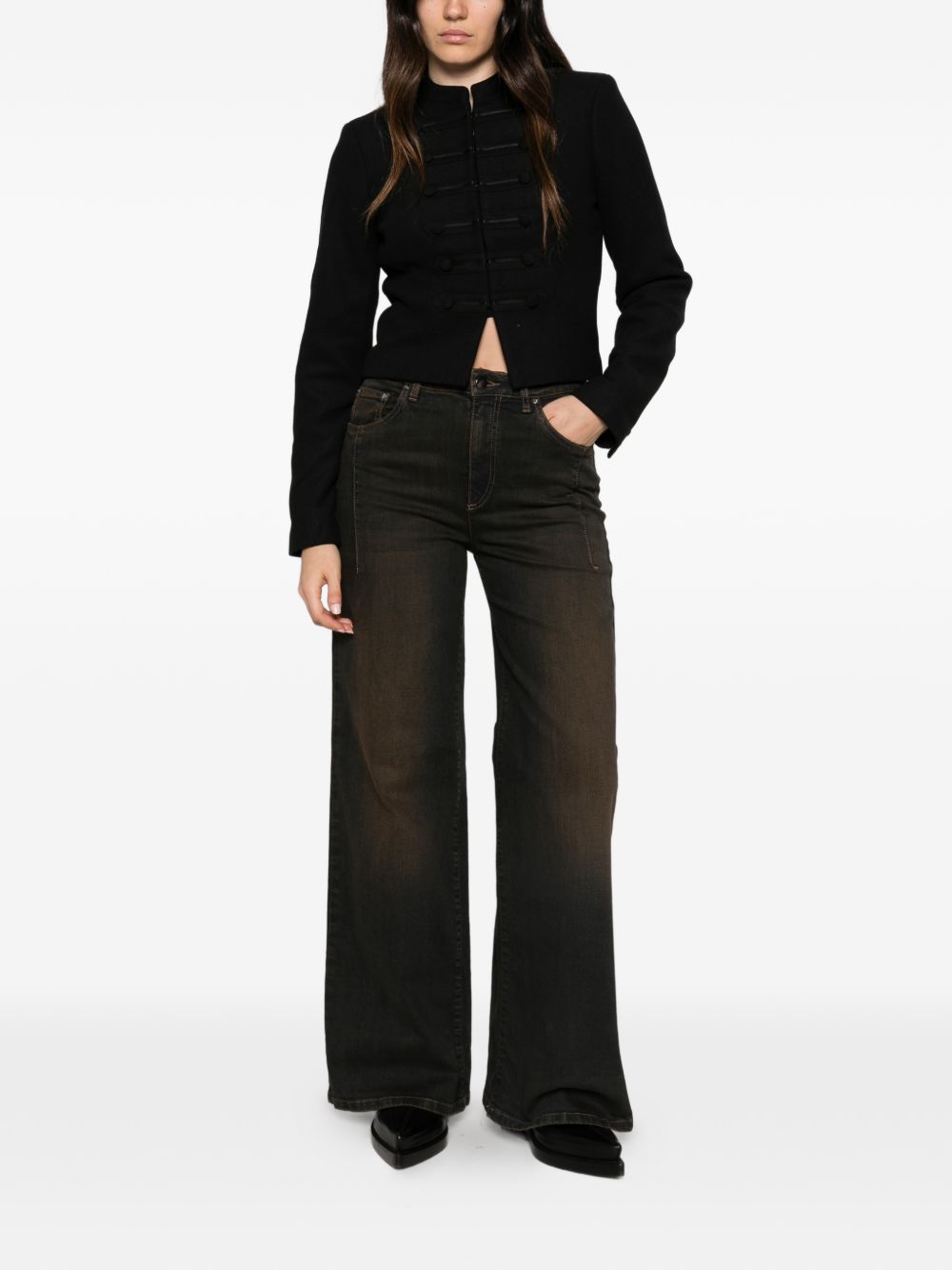 D EXTERIOR Jeans lunghi marroni wide leg effetto washed 