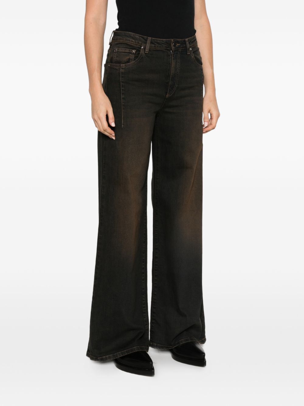 D EXTERIOR Jeans lunghi marroni wide leg effetto washed 