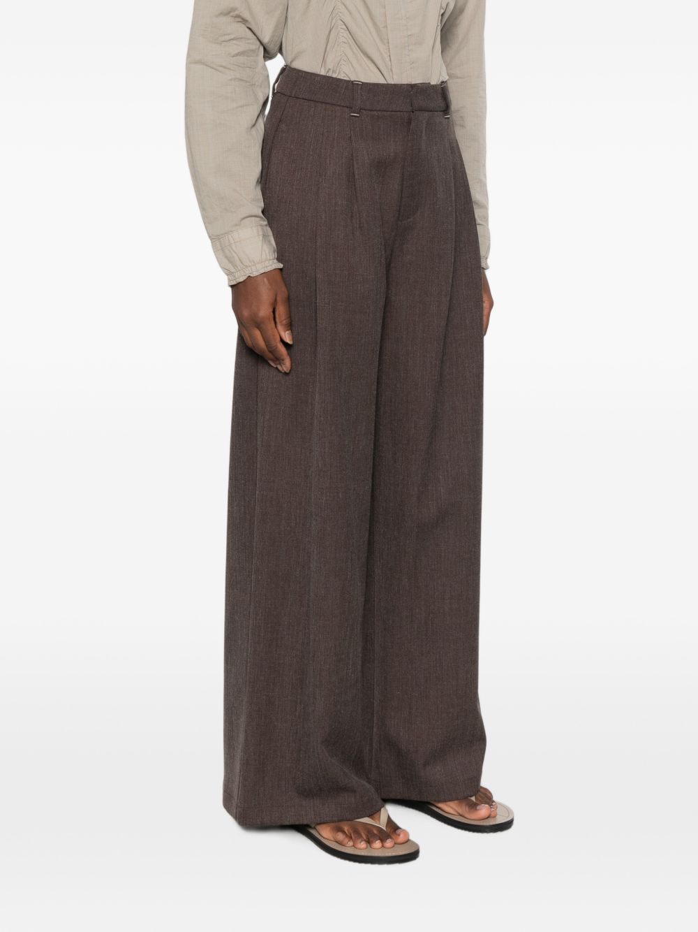 ELEH Pantaloni sartoriali wide leg marrone scuro con pinces 