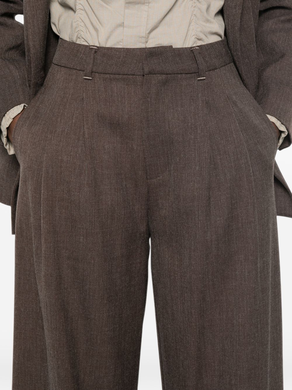 ELEH Pantaloni sartoriali wide leg marrone scuro con pinces 