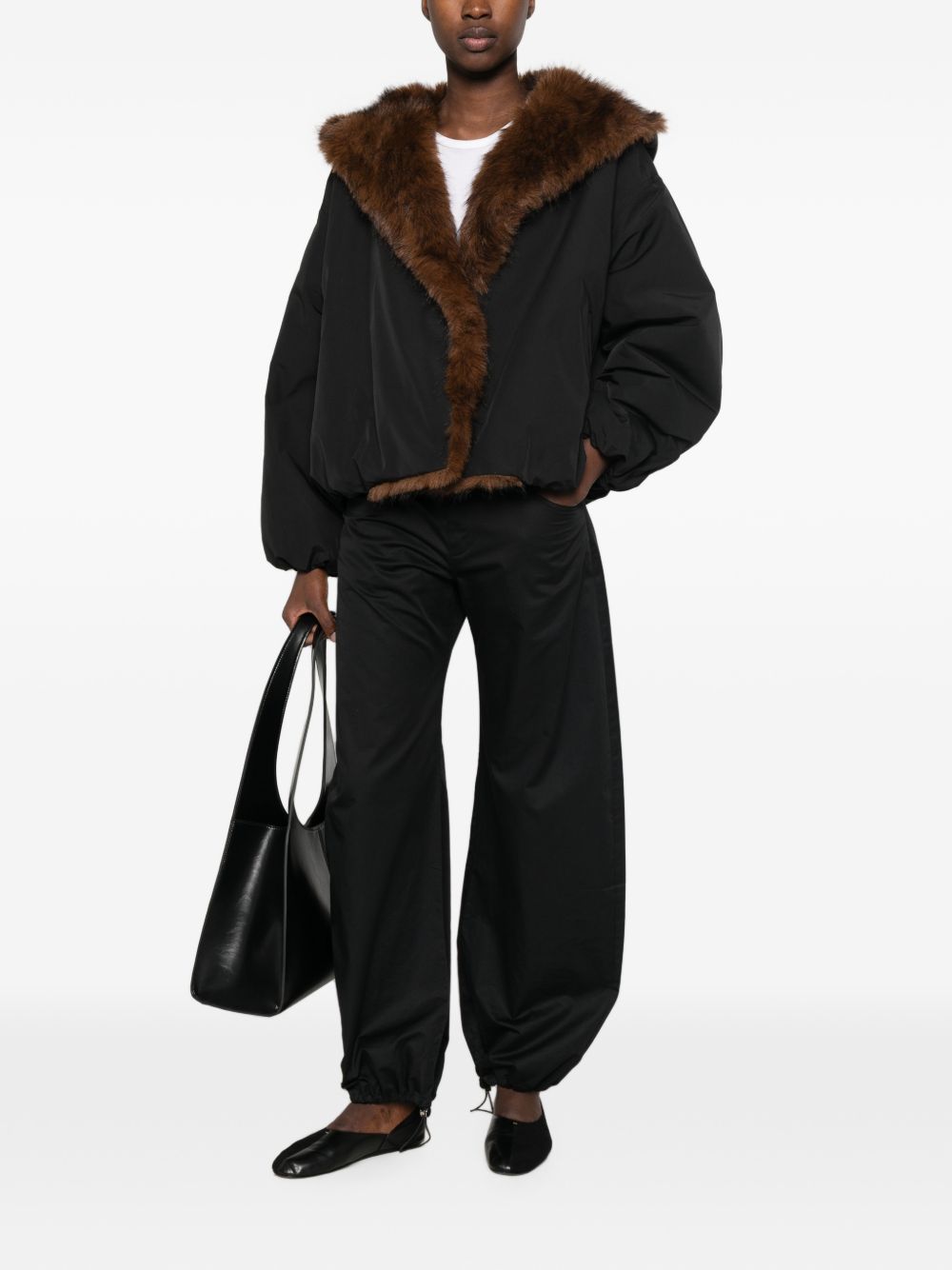 ELEH Bomber nero con interno in ecopelliccia marrone 