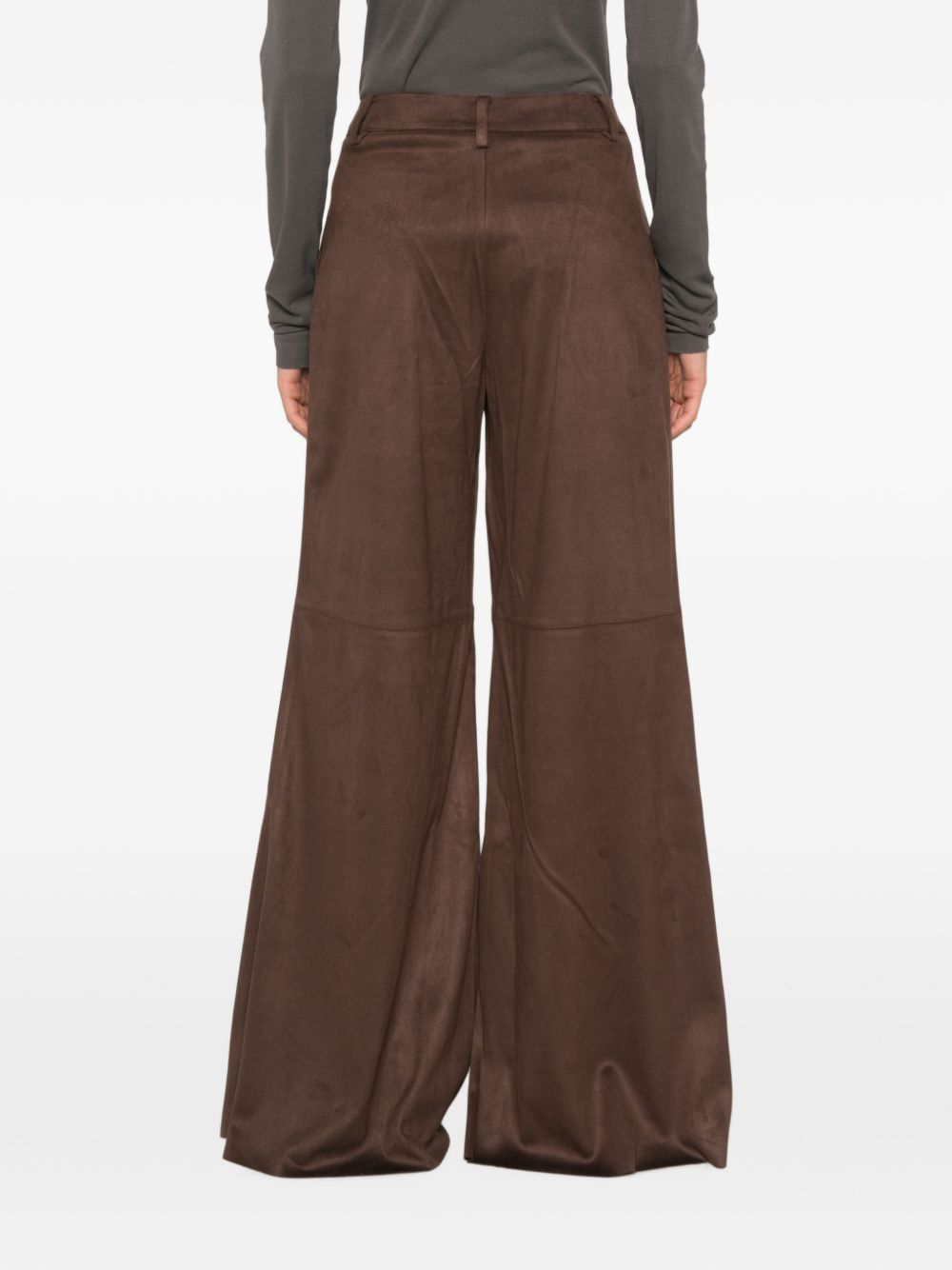 ELEH Pantaloni wide leg marrone scuro effetto suede 