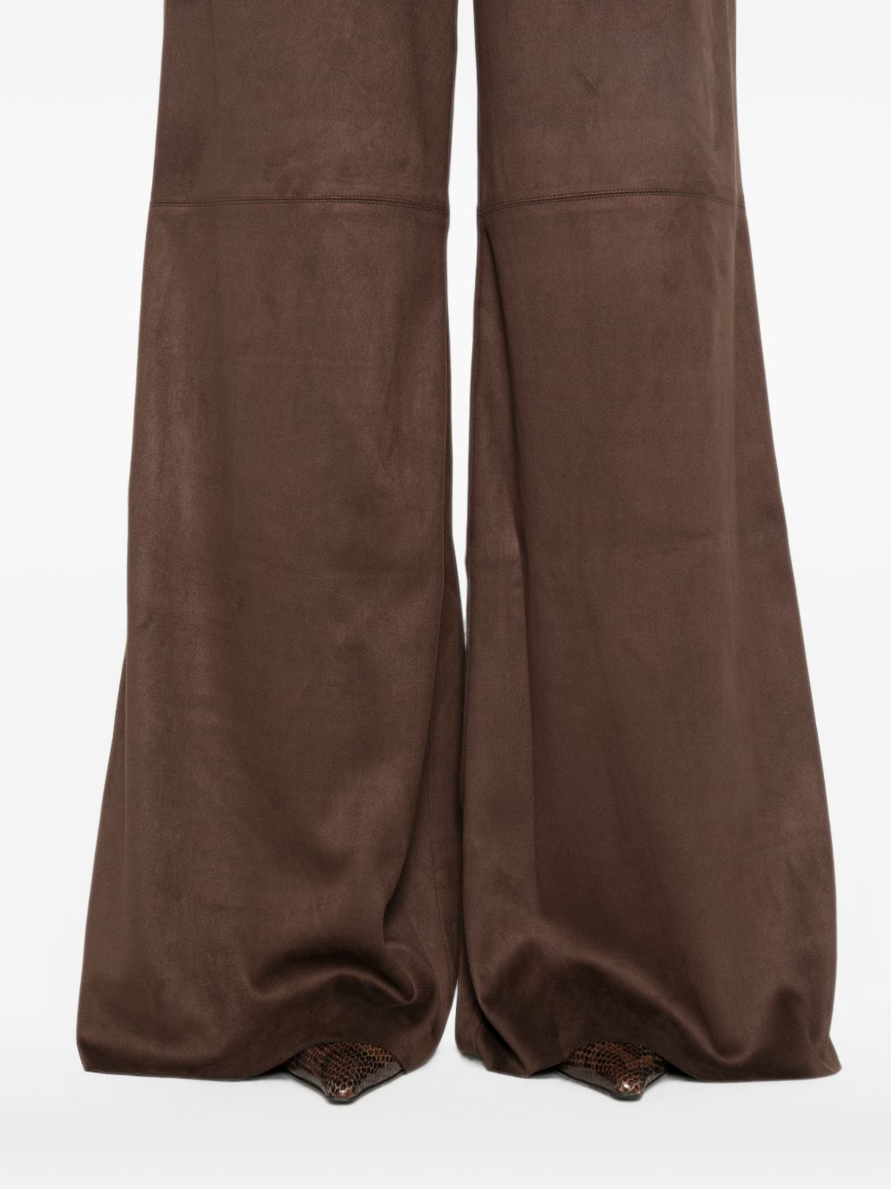 ELEH Pantaloni wide leg marrone scuro effetto suede 