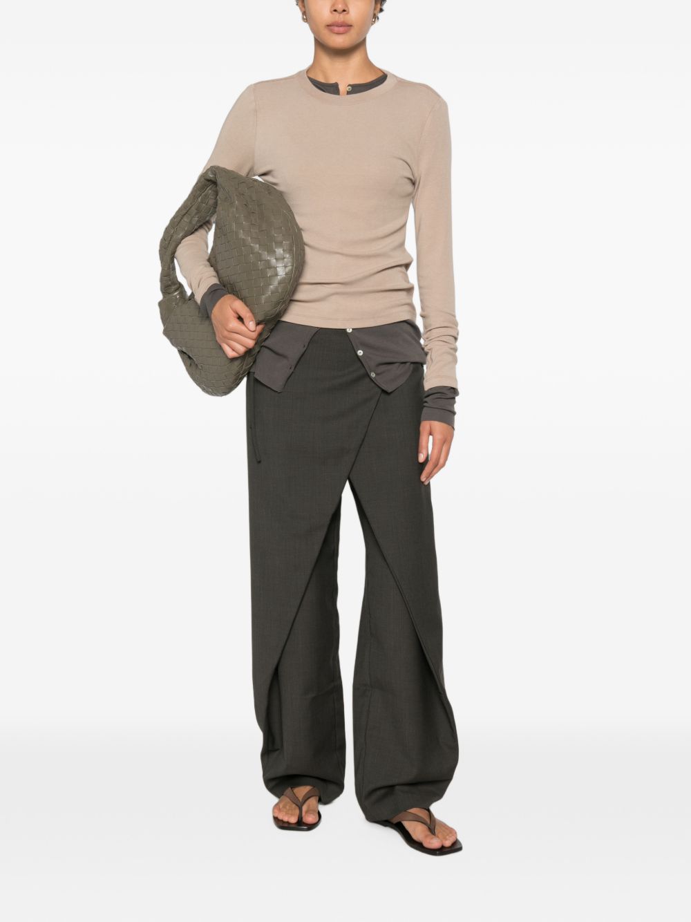 ELEH Maglia slim beige a coste con cuciture a vista 