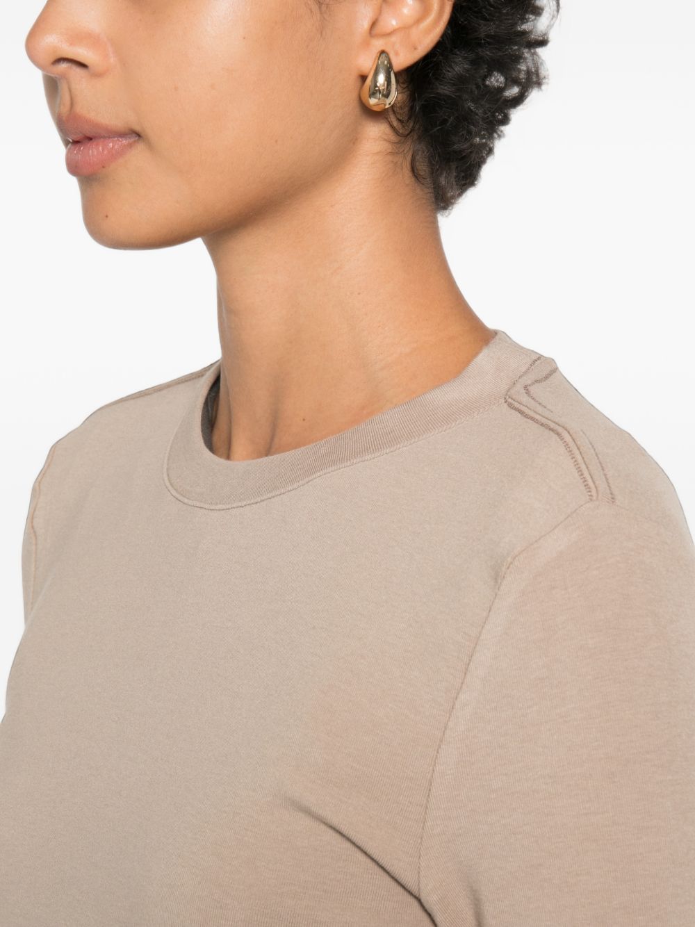 ELEH Maglia slim beige a coste con cuciture a vista 