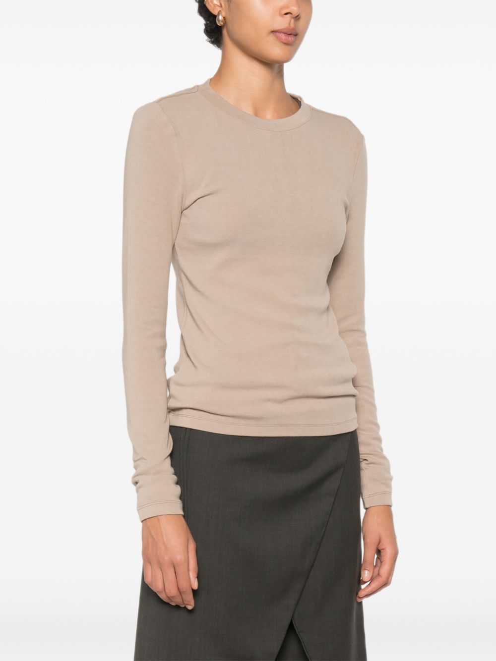 ELEH Maglia slim beige a coste con cuciture a vista 