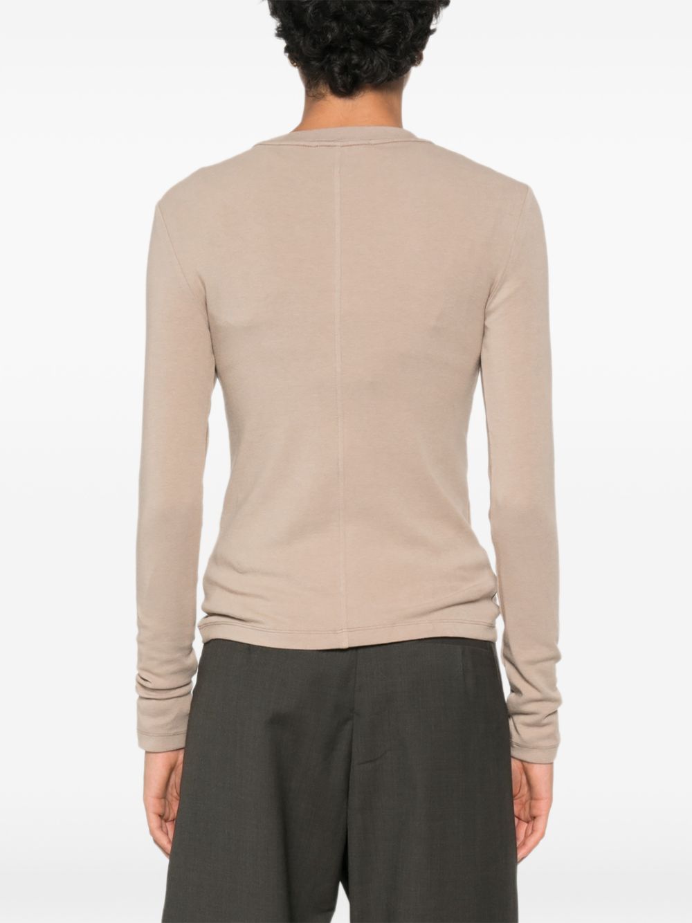 ELEH Maglia slim beige a coste con cuciture a vista 