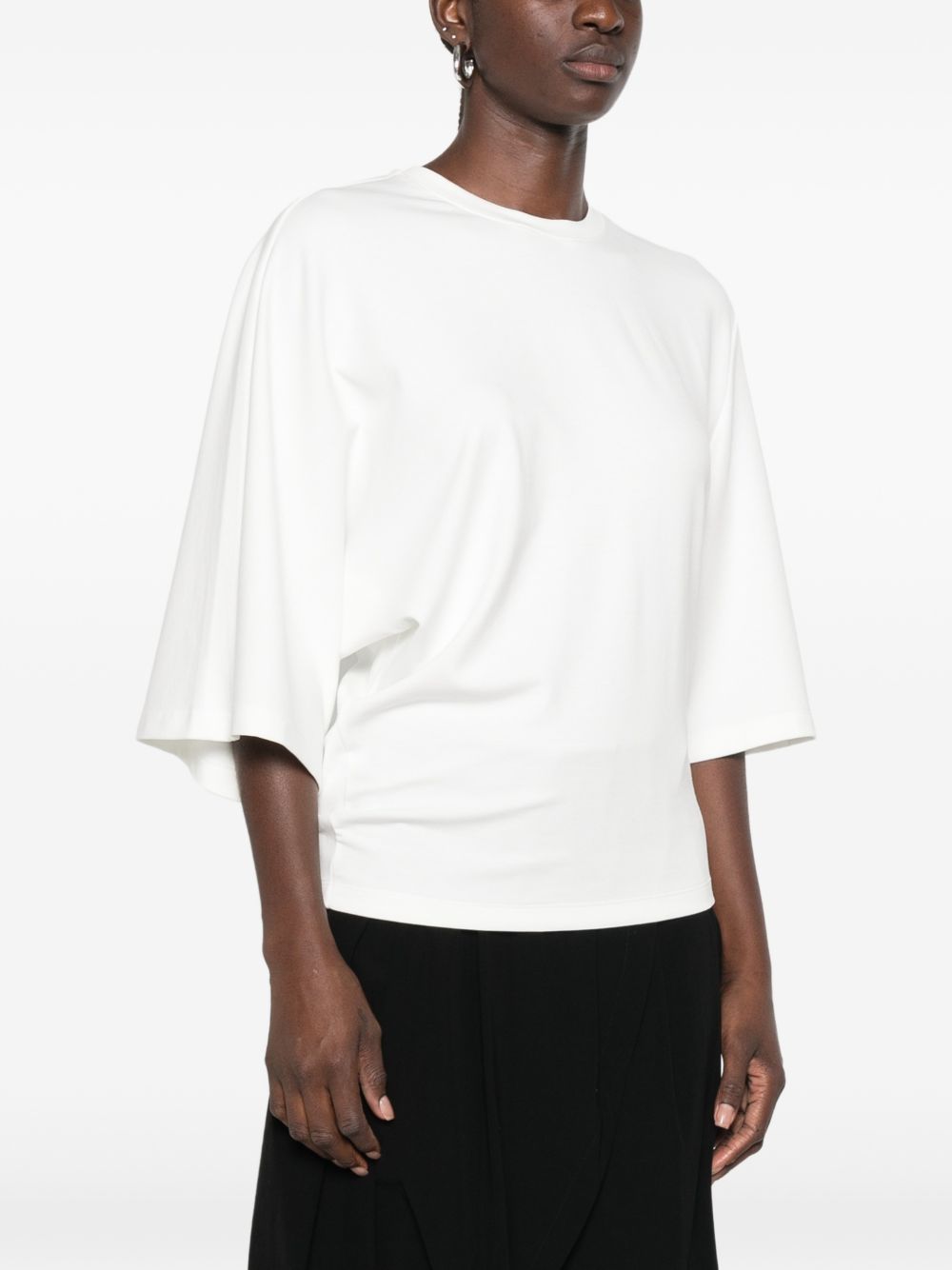 ELEH T-shirt bianca drappeggiata a maniche corte 