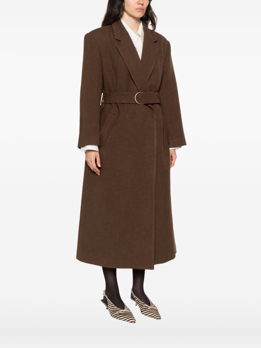 ELEH Cappotto marrone con cintura in vita 