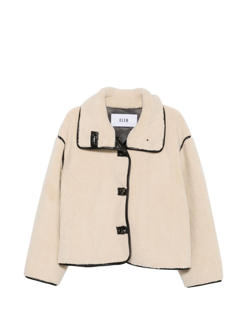 ELEH Giacca in ecopelliccia effetto shearling color crema con bordi a contrasto 